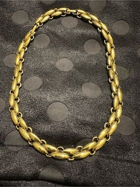 Vintage O.S. Gold Tone Marquise Link Necklace 18" Statement Chain